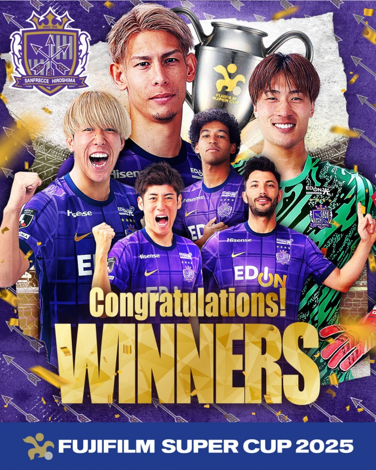  日超杯廣島三箭2-0神戶(hù)勝利船奪冠，共53343人現場(chǎng)觀(guān)戰創(chuàng  )上座紀錄