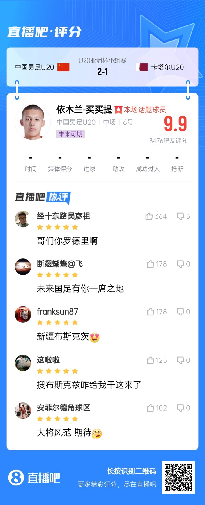 依木蘭+陳澤仕泰山中場(chǎng)連線(xiàn)！19歲依木蘭獲封：新疆布斯克茨！