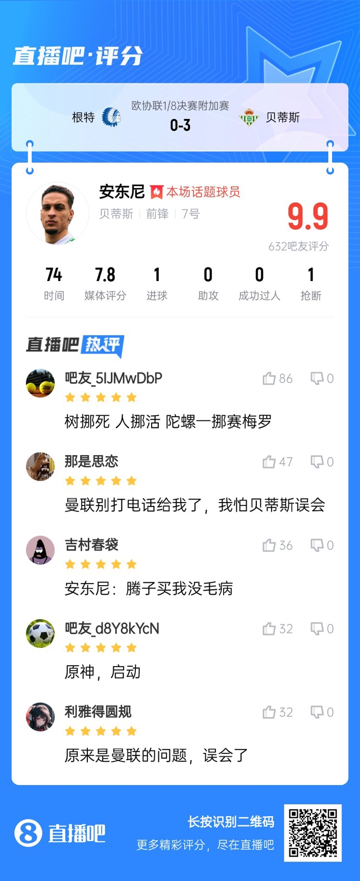  安東尼兜射圓規畫(huà)??！吧友評分9.9：樹(shù)挪死人挪活 陀螺一挪賽梅羅