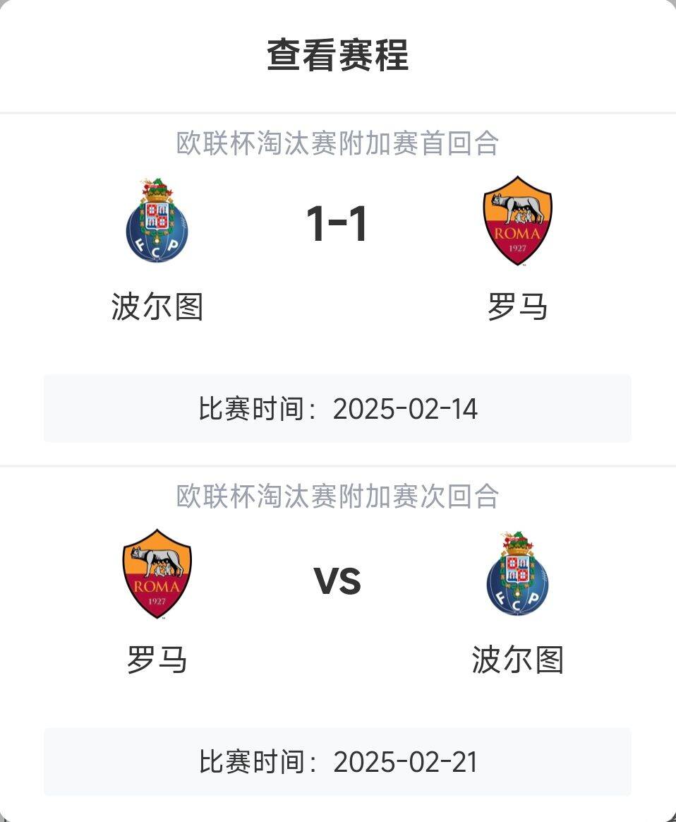  羅馬頂得住嗎？意甲歐戰8隊3隊直通4隊出局，羅馬首回合1-1波爾圖