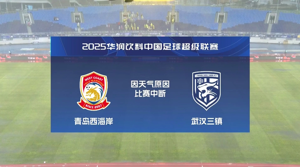  比賽延期！青島西海岸vs武漢三鎮進(jìn)行至18分鐘，因天氣中斷30分鐘