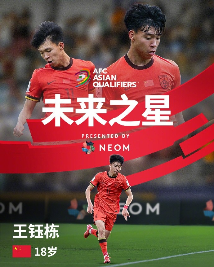 亞洲杯官方社媒發(fā)布王鈺棟個(gè)人海報：青年軍的旗幟，飄揚在前哨