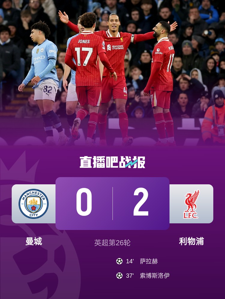  瓜式曼城第二次主場(chǎng)不敵利物浦，上次是在2017/18賽季歐冠淘汰賽